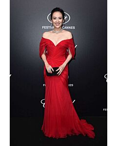 Scarlet Empress – Zhang Ziyi Red Off-the-Shoulder Draped Gown