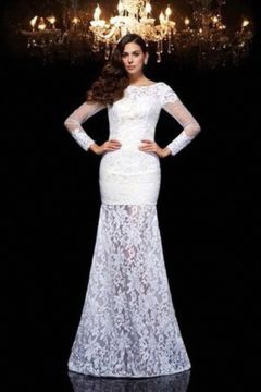 Ivory Lace Long Sleeve Mermaid Wedding Gown