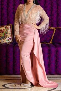 Pink Radiant Fringe Gown