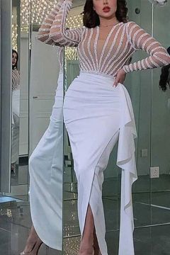 Ivory Elegance Striped Embellished Gown