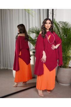 Dual-Tone Burgundy and Orange Pleated Maxi Dress for Chic Occasions