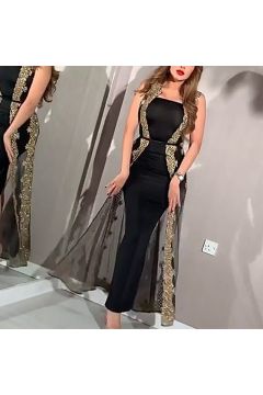 Black and Leopard Print Sheer Overlay Maxi Dress