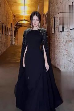 Midnight Elegance Cape Gown