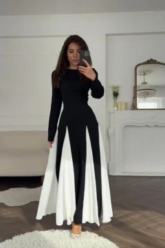 Black and White High-Low Maxi Dress 