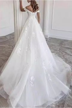 Off Shoulder Lace  Gown with Long Train for Formal Events
