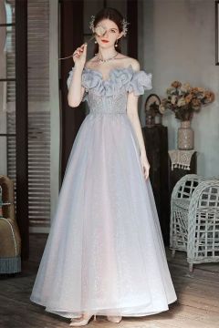 Moonlit Ruffle Elegance – Off-Shoulder Vintage Ballgown