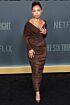 Logan Browning Inspired Brown Off-the-Shoulder Ruched Column Midi Dress - additional reference image 3