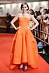 Lily Collins Inspired Orange Strapless Pleated A-Line High-Low Dress - main reference image