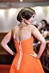 Lily Collins Inspired Orange Strapless Pleated A-Line High-Low Dress - additional reference image 2