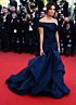 Eva Longoria Inspired Navy Blue Off-the-Shoulder Ruffled Mermaid Evening Gown - additional reference image 3