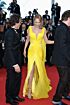 Uma Thurman Inspired Yellow Plunging V-Neck Slit Column Evening Gown - additional reference image 4