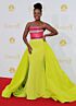 Teyonah Parris Inspired Pink and Lime Straight Neckline Column Evening Gown - main reference image