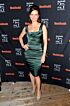 Carla Gugino Inspired Emerald Green Cowl Neck Ruched Column Knee-Length Dress - main reference image