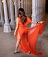 Eiza Gonzalez Inspired Orange Round Neck Pleated Slit Column Evening Gown - additional reference image 4