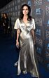 Angelina Jolie Inspired Silver V-Neck Draped Column Evening Gown - additional reference image 3