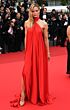 Marlijn Hoek Inspired Red Halter Draped Slit A-Line Evening Gown - main reference image