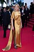 Isabella Ferrari Inspired Gold One-Shoulder Draped Slit Column Evening Gown - additional reference image 2