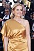 Isabella Ferrari Inspired Gold One-Shoulder Draped Slit Column Evening Gown - additional reference image 3