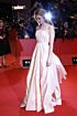 Lily James Inspired Blush Straight Neckline Pleated A-Line Evening Gown - additional reference image 5