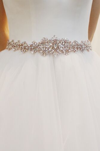 Crystal Flower Embellished Sash for Evening Gowns