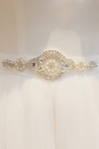 Crystal and Pearl Embellished Bridal Sash for Evening Gowns