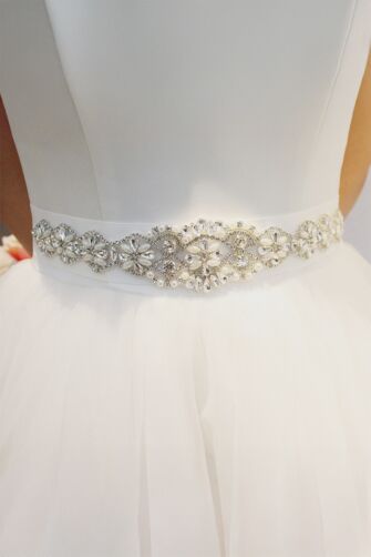 Pearl and Crystal Embellished Bridal Sash for Formal Wear