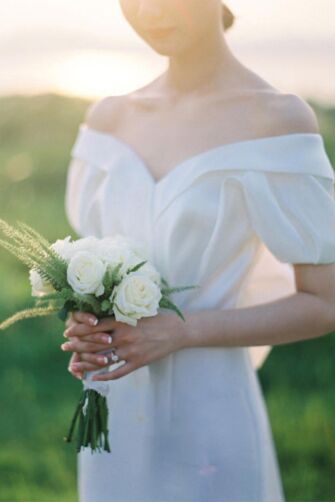 Off-the-Shoulder Puff Sleeve A-Line Gown with Long Train for Wedding Events