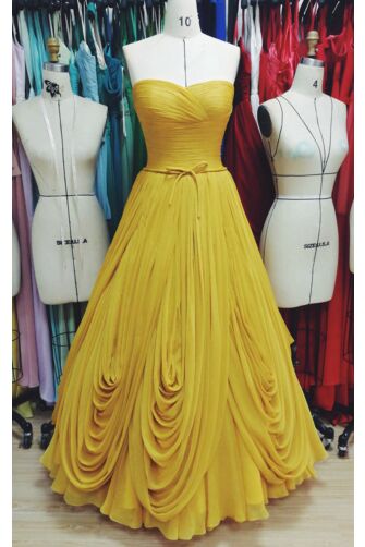 Yellow Strapless Ball Gown Dress 1950s Fashion
