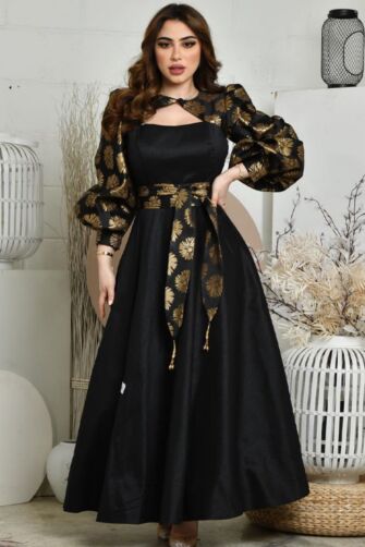 Golden Blossom Black Gown