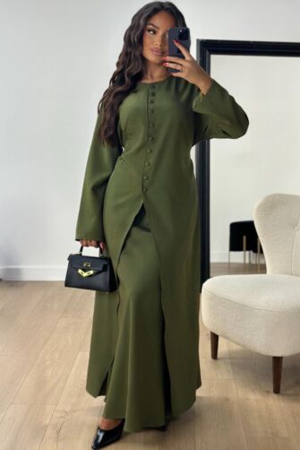 Emerald Elegance Buttoned Gown