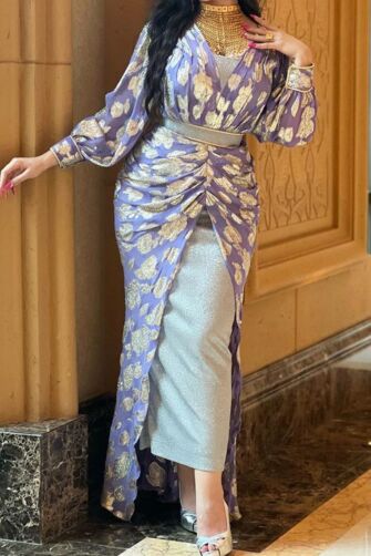 Long  Sleeve High Low Hem Evening Gown