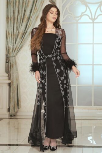 Midnight Embroidered Elegance Gown