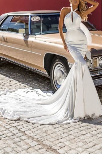 White Mermaid Wedding Gown with Train