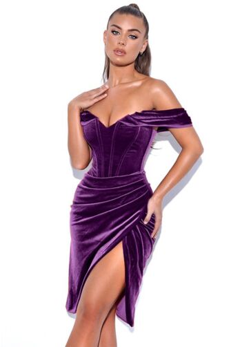 Purple Velvet Off-the-Shoulder Party Dress