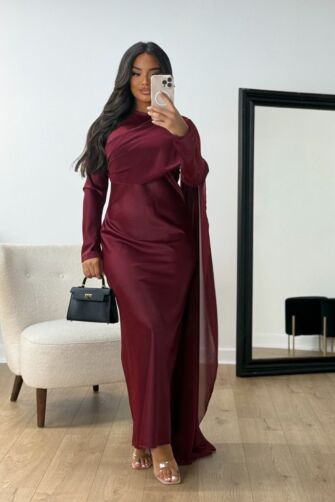 Elegant Burgundy Draped Gown