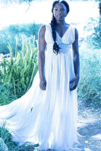 Rutina Welsey Inspired White V-neck Chiffon Formal Prom Celebrity Dress True Blood