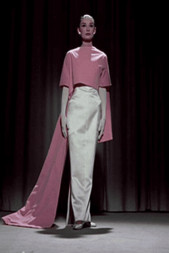 Audrey Hepburn Pink and White 1950s Celerity Formal Dress in Movie "Funny Face"