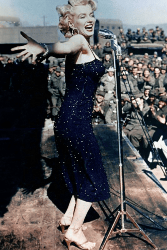 Marilyn Monroe Navy Blue Sequin Spaghetti Straps Fitted Celerity Dress Korea 1954