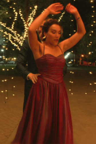 Allison Hargreeves Red Chiffon Dance Dress on TV Show "The Umbrella Academy"