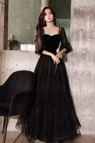 Midnight Whisper – Sheer Tulle Evening Dress