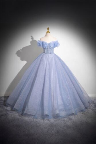 Frosted Bloom – Elegant Ice Blue Evening Dress