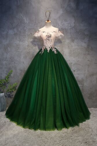 Emerald Whisper – Forest Green Embroidered Gown
