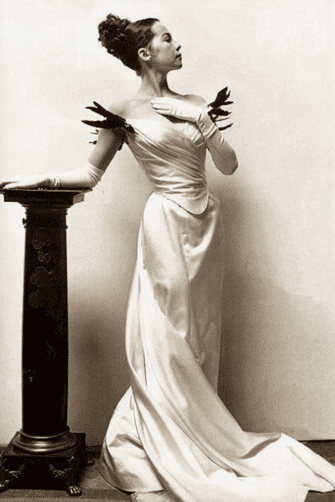 Leslie Caron White Off-the-shoulder Satin Celebrity Evening Dress in 1950s Movie "Gigi"