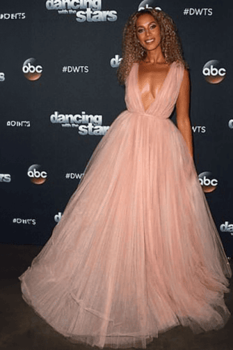 Leona Lewis Inspired Plunging V-neck Pink Tulle Formal Prom Celebrity Dress