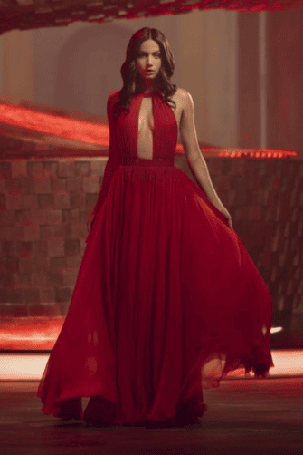 Ana de Armas Red Dress Entering Red