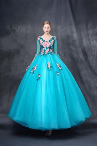 Blooming Azure – Floral Embroidered Ball Gown