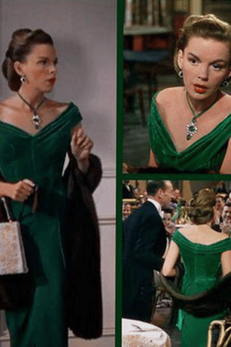 Judy Garland Green Off-the-shoulder Velvet Evening Dress in Movie "Easter Parade"