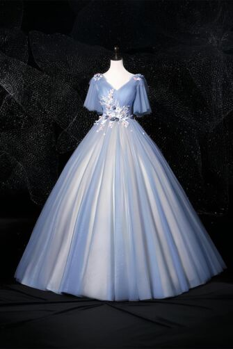 Ethereal Petals – Light Blue Evening Dress