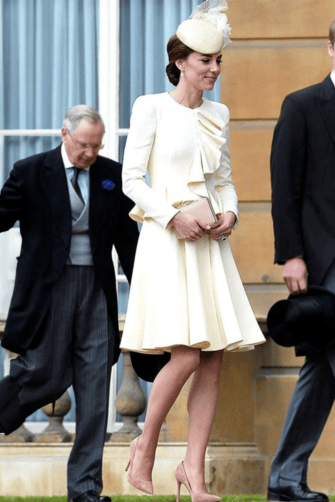 Kate Middleton Inspired Cream Long-sleeve Ruffled Dress Celebrity Outfit
