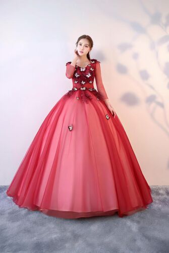 Crimson Rose – Butterfly Embroidered Ball Gown